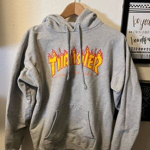 Thrasher Gray Hoodie with Flame Logo